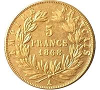 WLZQELVCF Pièce de 5 francs en cuivre Pur doré avec Ornements en Argent Antique, 7 Dates différentes, France, 1862, 1868