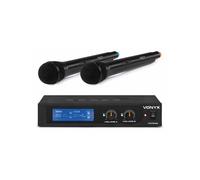 Vonyx Microphones sans fil WM522 - Set 2, VHF 2 canaux, portée 40m, double récepteur, valise fournie