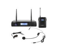Vonyx WM61B - Microphones sans Fil UHF, 16 Canaux, 1x Micro Casque, 1x Micro- cravate, Idéal pour Conférences et Présentations