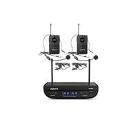 Vonyx WM82 Set de 2 Microphones sans Fil avec Émetteurs de Poche- 2 Canaux, Système UHF 2, Fréquence Fixe, Porté 50m, Double Récepteur, Réglage Volume Indépendant, Valise Transport Fournie