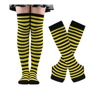 WMAMBZNDHP 1 Ensemble de Chaussettes en Coton for Femmes et Filles, Longues Rayures au-Dessus du Genou, imprimées, Cuisses Hautes, Gants à Manches, Doux Mignons, Grande Taille(6)