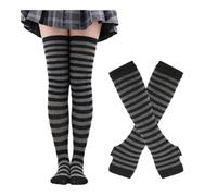 WMAMBZNDHP 1 Ensemble de Chaussettes en Coton for Femmes et Filles, Longues Rayures au-Dessus du Genou, imprimées, Cuisses Hautes, Gants à Manches, Doux Mignons, Grande Taille(4)