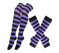 WMAMBZNDHP 1 Ensemble de Chaussettes en Coton for Femmes et Filles, Longues Rayures au-Dessus du Genou, imprimées, Cuisses Hautes, Gants à Manches, Doux Mignons, Grande Taille(15)