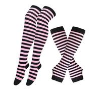 WMAMBZNDHP 1 Ensemble de Chaussettes en Coton for Femmes et Filles, Longues Rayures au-Dessus du Genou, imprimées, Cuisses Hautes, Gants à Manches, Doux Mignons, Grande Taille(16)