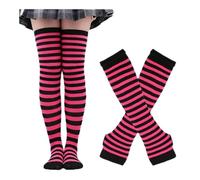 WMAMBZNDHP 1 Ensemble de Chaussettes en Coton for Femmes et Filles, Longues Rayures au-Dessus du Genou, imprimées, Cuisses Hautes, Gants à Manches, Doux Mignons, Grande Taille(7)