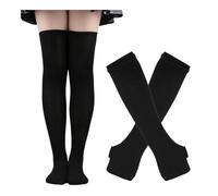 WMAMBZNDHP 1 Ensemble de Chaussettes en Coton for Femmes et Filles, Longues Rayures au-Dessus du Genou, imprimées, Cuisses Hautes, Gants à Manches, Doux Mignons, Grande Taille(1)