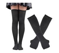 WMAMBZNDHP 1 Ensemble de Chaussettes en Coton for Femmes et Filles, Longues Rayures au-Dessus du Genou, imprimées, Cuisses Hautes, Gants à Manches, Doux Mignons, Grande Taille(2)