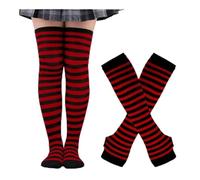 WMAMBZNDHP 1 Ensemble de Chaussettes en Coton for Femmes et Filles, Longues Rayures au-Dessus du Genou, imprimées, Cuisses Hautes, Gants à Manches, Doux Mignons, Grande Taille(8)