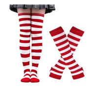 WMAMBZNDHP 1 Ensemble de Chaussettes en Coton for Femmes et Filles, Longues Rayures au-Dessus du Genou, imprimées, Cuisses Hautes, Gants à Manches, Doux Mignons, Grande Taille(11)