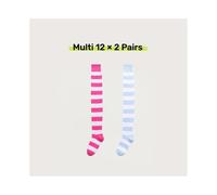 WMAMBZNDHP 2 Paires de Chaussettes au Dessus du Genou for Femmes, Hautes en Coton, Noir, Blanc, Bleu, Motif rayé coloré, Mode décontractée, Usage Quotidien(Multi 12)
