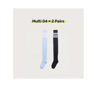 WMAMBZNDHP 2 Paires de Chaussettes au Dessus du Genou for Femmes, Hautes en Coton, Noir, Blanc, Bleu, Motif rayé coloré, Mode décontractée, Usage Quotidien(Multi 04)