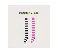 WMAMBZNDHP 2 Paires de Chaussettes au Dessus du Genou for Femmes, Hautes en Coton, Noir, Blanc, Bleu, Motif rayé coloré, Mode décontractée, Usage Quotidien(Multi 09)