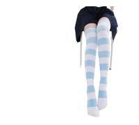 WMAMBZNDHP Chaussettes au-Dessus du Genou, Bande Rose, Bas imprimés Pattes de Chat Kawaii, en Velours, Cuisses Hautes, Longs(Blue)