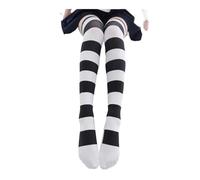 WMAMBZNDHP Chaussettes au-Dessus du Genou, Bande Rose, Bas imprimés Pattes de Chat Kawaii, en Velours, Cuisses Hautes, Longs(Black)