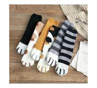 WMAMBZNDHP Chaussettes en Velours de Corail, Chaussettes Mignonnes à Griffes Chat for Femmes et Enfants Filles, Tube Central épais, Sommeil for la Maison, Automne Hiver(Gold)