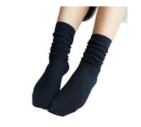 WMAMBZNDHP Chaussettes Hautes for Filles du lycée, Amples, Couleurs Unies, Double Aiguilles, Tricot en Coton, Longues Chaussettes for Femmes(Navy Blue)