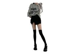 WMAMBZNDHP Collants en Velours à Larges Bandes for Femmes, Bas Fins, Cuisses Hautes avec Jarretelles, Chaussettes au Dessus du Genou, Style collégial(Black Velvet 50cm)