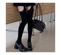 WMAMBZNDHP Collants en Velours à Larges Bandes for Femmes, Bas Fins, Cuisses Hautes avec Jarretelles, Chaussettes au Dessus du Genou, Style collégial(Lace Stockings Black)