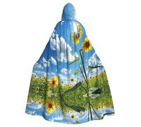 WMASTNjgdA Ciel bleu, nuages blancs, tournesols Poncho châle unique - Couverture portable personnalisable pour femme, accessoire de costume parfait pour Halloween, chevalier, Akatsuki et plus encore