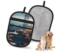 WMASTNjgdA Gant d'épilation réutilisable des îles mystérieuses et des requins | Gant électrostatique élégant pour poils de chien et chat | Outil de toilettage doux et de nettoyage de meubles pour