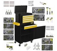 WMC Tools - Armoire à roulettes 5 tiroirs de garage avec jeu d'outils de 253 instruments - Chariot en métal pour le rangement et la sécurisation des outils - Armoire d'atelier à roulettes avec kit