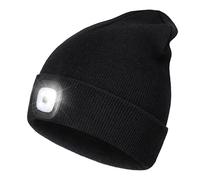 Wmcaps Bonnet avec lumière LED, rechargeable par USB,Bonnet tricoté avec lumière chaude,Bonnet d'hiver,Capuchon de phare pour le camping,Noir,Taille Unique