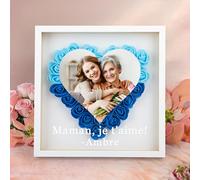WMDIY Cadeau Fete des Meres Personnalisé pour Maman, Boîte D'ombre de Fleurs Personnalisé avec Photo, Cadre Photo Personnalisé, Cadeau Anniversaire Maman, Cadeau Anniversaire Femme, Cadeau Maman