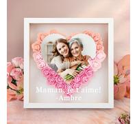 WMDIY Cadeau Fete des Meres Personnalisé pour Maman, Boîte D'ombre de Fleurs Personnalisé avec Photo, Cadre Photo Personnalisé, Cadeau Anniversaire Maman, Cadeau Anniversaire Femme, Cadeau Maman