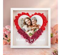 WMDIY Cadeau Fete des Meres Personnalisé pour Maman, Boîte D'ombre de Fleurs Personnalisé avec Photo, Cadre Photo Personnalisé, Cadeau Anniversaire Maman, Cadeau Anniversaire Femme, Cadeau Maman