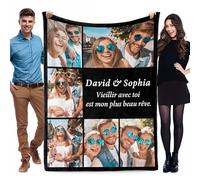 WMDIY Cadeau Saint Valentin Personnalisé pour Femme Homme, Plaid Personnalisé Photo et Texte, Couverture Personnalisée, Cadeau Anniversaire Femme Homme, Cadeau Personnalisé Amour Couple Copine Copain