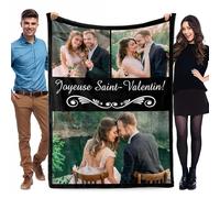 WMDIY Cadeau Saint Valentin Personnalisé pour Femme Homme, Plaid Personnalisé Photo et Texte, Couverture Personnalisée, Cadeau Anniversaire Femme Homme, Cadeau Personnalisé Amour Couple Copine Copain