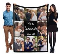 WMDIY Plaid Personnalisé Photo et Texte, Couverture Personnalisée, Cadeau Saint Valentin Cadeau Anniversaire Femme Homme, Idee Cadeau Photo Personnalisé pour Amour Couple Copine Copain