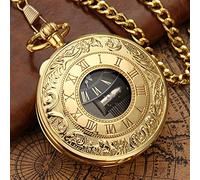 WMDSYGD Golden Music Music Pocket Watch Retro Roman Numéral Cadre de Poche Montre Pochette Merveilleuse Chaîne épaisse Pendentif Nouvel an Montres de Poche