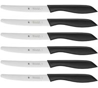 WMF Set de 6 couteaux Vesper – lame dentelée en acier spécial 11 cm, poignée plastique noire