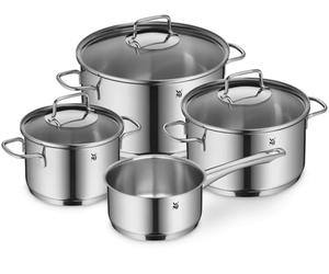 WMF Astoria Batterie de cuisine 4 pièces, casseroles hautes avec couvercles (16/24 cm), marmite basse avec couvercle (20 cm), casserole (16 cm), Cromargan acier inoxydable poli, convient pour