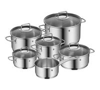 WMF Astoria set de casseroles induction 6 pièces, set de casseroles avec couvercle en verre, acier inoxydable poli Cromargan, set de casseroles à induction non revêtu