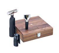 WMF Baric Lot de 3 accessoires de sommelier pour le vin, coupe-capsule, bouchon de bouteille, dans une boîte en bois de noyer, noir