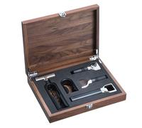 WMF Baric Sommelier Set à vin 5 pièces, tire-bouchon, coupe-film, bouchon de bouteille, verseur de vin, décapsuleur, dans un coffret en noyer, noir