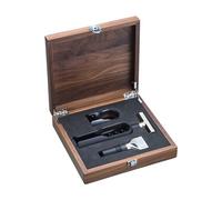 WMF Baric Lot de 3 accessoires de sommelier pour le vin, coupe-capsule, bouchon de bouteille, dans une boîte en bois de noyer, noir