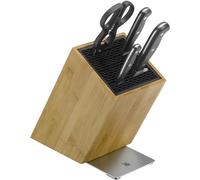 WMF Bloc à couteaux Top Class Plus Advantage avec set de couteaux 5 pièces, fabriqué en Allemagne, 3 couteaux forgés, bambou, ciseaux de cuisine, bloc à couteaux FlexTec