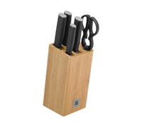 WMF Kineo Lot de 6 couteaux avec lame en acier trempé spécial et ciseaux multifonctions avec support FlexTec en bambou