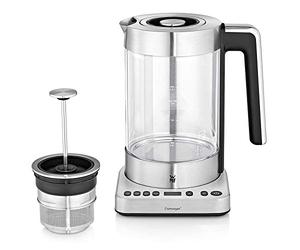 WMF Bouilloire théière 2-en-1 en verre, Capacité 1,7 L, 4 niveaux de température, Temps d'infusion ajustable, Inox 18/10 Cromargan, 3000 W, Lono 0413160011