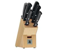 WMF Classic Line Bloc à Couteaux avec Set de Couteaux 7 pièces, équipé de 5 Couteaux, Fusil à aiguiser, Bloc en Bois de hêtre, Lame en Acier spécial, Noir