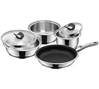 WMF Click&Serve Lot de 7 casseroles à induction avec poignée amovible et couvercle en verre Cromargan en acier inoxydable