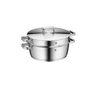 WMF Iconic Cocotte avec insert de cuisson vapeur 28 cm, faitout induction 5,7 l, grande casserole en acier inoxydable Cromargan poli, non revêtu