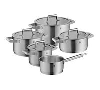 WMF Comfort Line Set de 5 casseroles à induction, avec couvercle en verre, acier inoxydable Cromargan mat, écailles, induction empilables, non revêtu.
