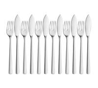 WMF Corvo Couverts à Poisson 12 pièces, pour 6 Personnes, Fourchette à Poisson, Couteau à Poisson, Acier Inoxydable Cromargan Protect, partiellement dépoli, résistant aux Rayures, Passe au