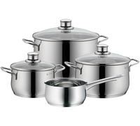 WMF Diadem Plus - Batterie de cuisine 4 pièces, acier inoxydable, convient pour induction, 1 casserole basse de 20 cm, 2 casseroles hautes de 16 cm et 24 cm, 1 casserole de 16 cm avec 3 couvercles en
