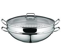WMF Ensemble 4 pièces Wok 36 cm, Base universelle TransTherm, Inox Cromargan, Induction et four, Compatibilité lave-vaisselle, Couvercle en verre, Grille à tempura, Panier vapeur, Macao 0792566040