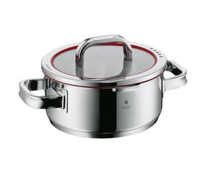 WMF Function 4 marmite petite 20 cm, couvercle en verre, rôtissoire induction 2,5 l, acier inoxydable poli Cromargan, 4 fonctions de versement, graduation interne, rouge